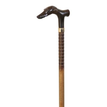 wooden walking stick, dog head