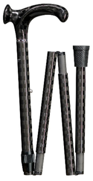 foldable walking stick carbon shiny black, ergonomic handle