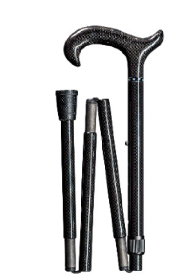 foldable walking stick carbon shiny black