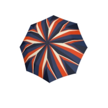 open stick umbrella stripes orange, light blue, white, dark blue.