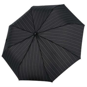 strong foldable umbrella black with grey stripes, open