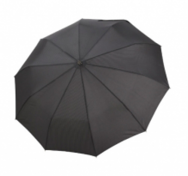 folding umbrella with wooden crook handle, black, open