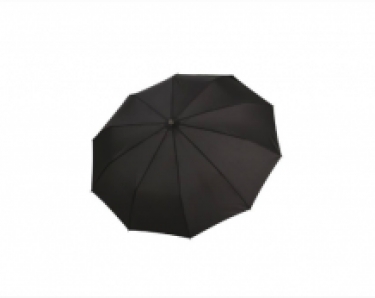 folding umbrella with wooden crook handle, black, open