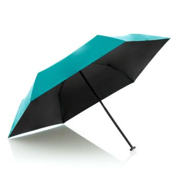 small folding umbrella knirps rain turquoise blue, open, inside view