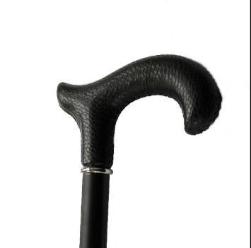 wooden walking stick black leather handle